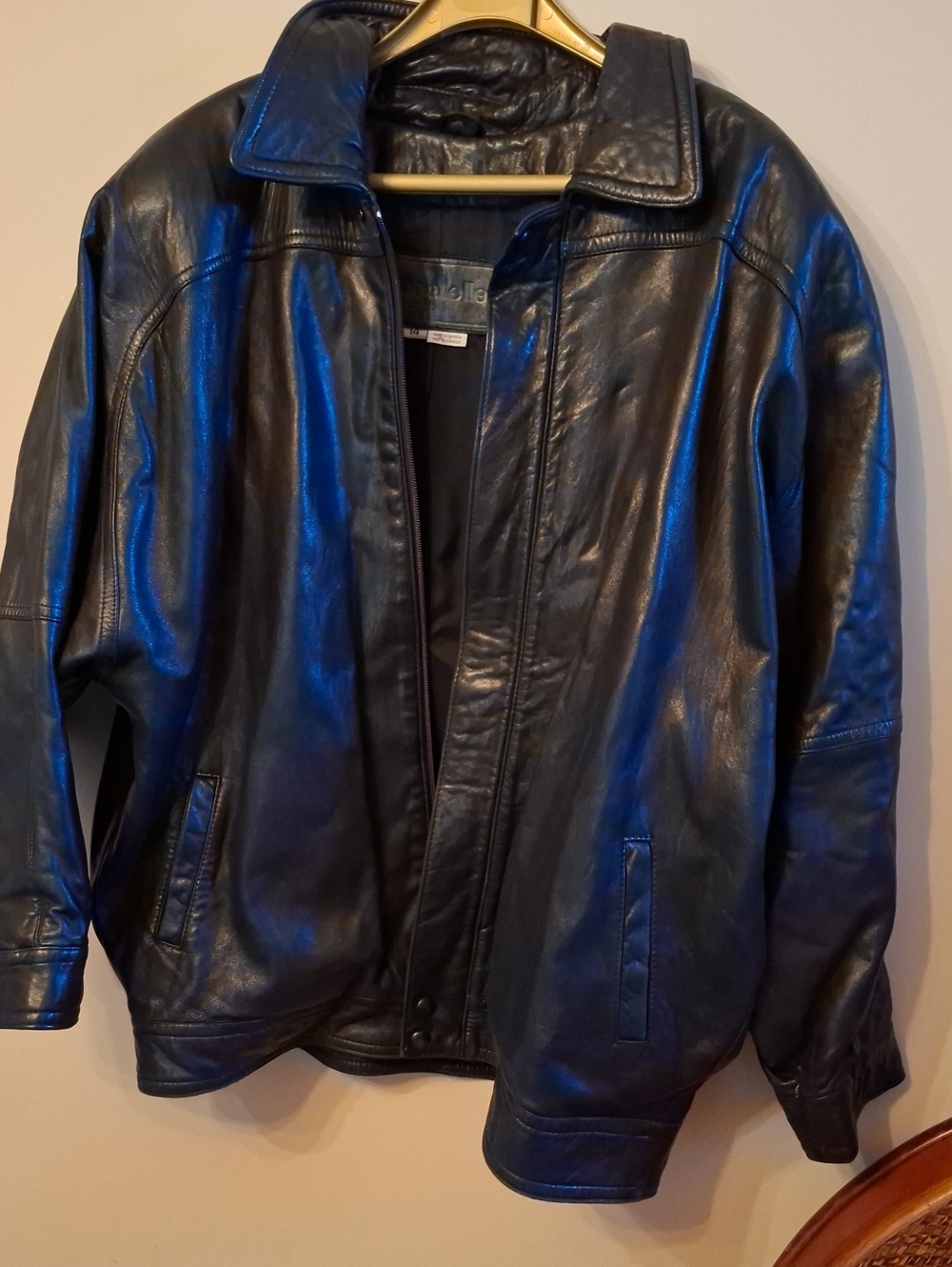 bagatelle Black Leather Varsity-Style Bomber Jacket